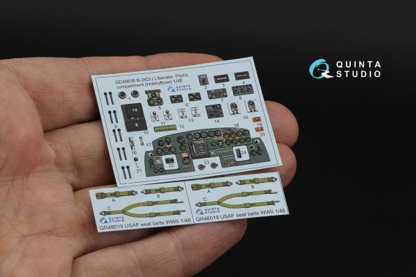 Quinta Studio QD48636 B-24D/B-24J Liberator. Pilot's compartment. 3D-Printed &amp; coloured Interior on decal paper ( HobbyBoss ) 1/48