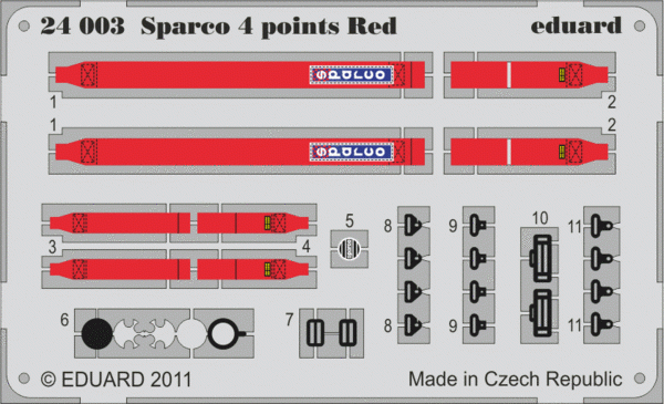 Eduard 24003 Sparco 4 points Red Seatbelt 1/24