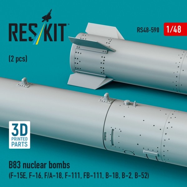 RESKIT RS48-0590 B83 nuclear bombs (2 pcs) (F-15E, F-16, F/A-18, F-111, FB-111, B-1B, B-2, B-52) (3D Printed) (1/48)