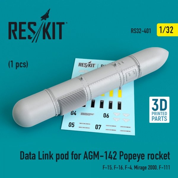 RESKIT RS32-0401 DATA LINK POD FOR AGM-142 POPEYE ROCKET (F-15, F-16, F-4, MIRAGE 2000, F-111) 1/32