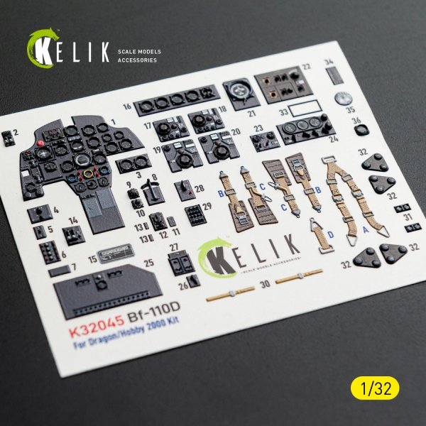 Kelik K32045 Bf-110D - interior 3D decals for Dragon/Hobby 2000 kit 1/32