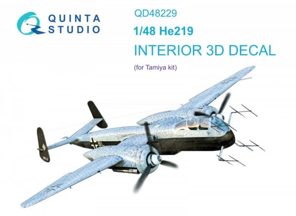 Quinta Studio QD48229 He 219 3D-Printed &amp; coloured Interior on decal paper (Tamiya) 1/48