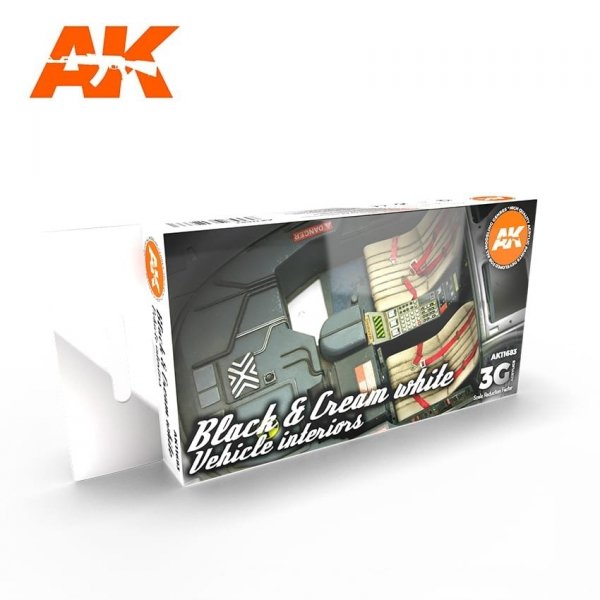 AK Interactive AK11683 BLACK &amp; CREAM WHITE VEHICLE INTERIORS  6x17 ml