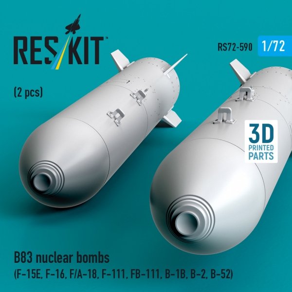 RESKIT RS72-0590 B83 nuclear bombs (2 pcs) (F-15E, F-16, F/A-18, F-111, FB-111, B-1B, B-2, B-52) (3D Printed) (1/72)