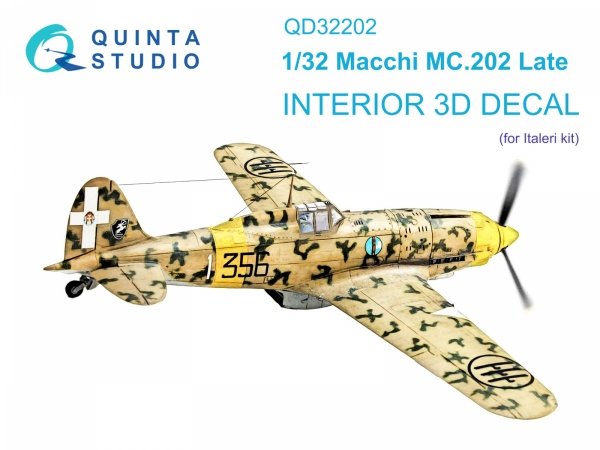 Quinta Studio QD32202 Macchi MC.202 Folgore Late 3D-Printed &amp; coloured Interior on decal paper (Italeri) 1/32