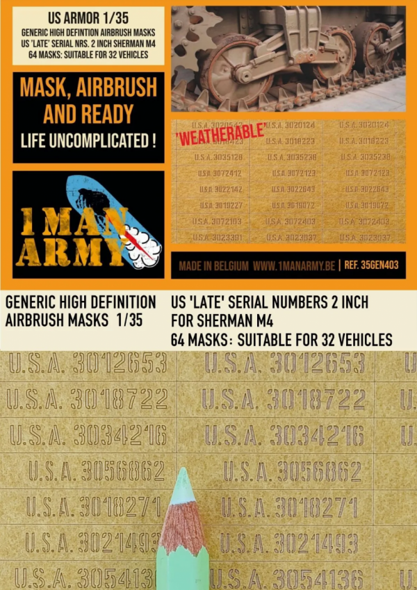 1 Man Army 35GEN403 US 'Late' Serial Numbers 2 inch 1/35