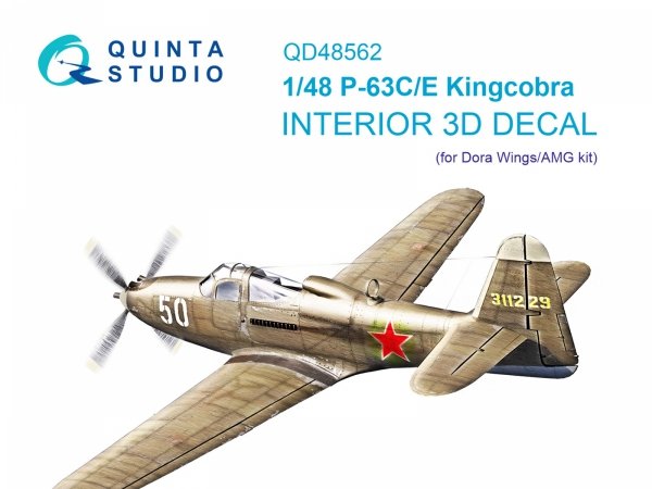 Quinta Studio QD48562 P-63C/E Kingcobra 3D-Printed &amp; coloured Interior on decal paper (Dora Wings/AMG) 1/48