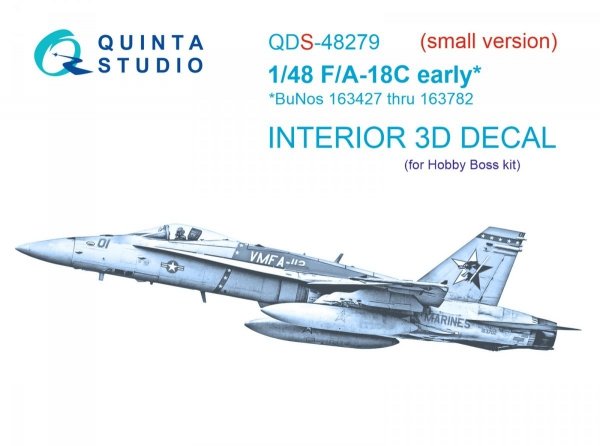Quinta Studio QDS48279 F/A-18C early 3D-Printed &amp; coloured Interior on decal paper (HobbyBoss)(Small version) 1/48