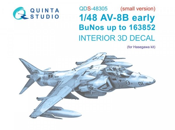 Quinta Studio QDS48305 AV-8B Early 3D-Printed &amp; coloured Interior on decal paper (Hasegawa) (Small version) 1/48