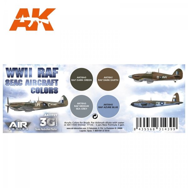 AK Interactive AK11727 WWII RAF SEAC AIRCRAFT COLORS 4x17 ml