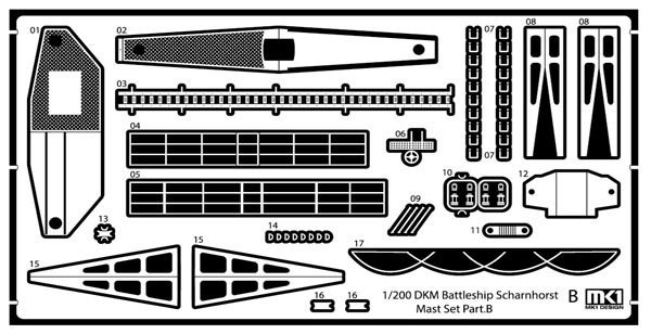 MK1 Design MS-20020 DKM Battleship SCHARNHORST RADAR &amp; MAST PARTS for Trumpeter 1/200