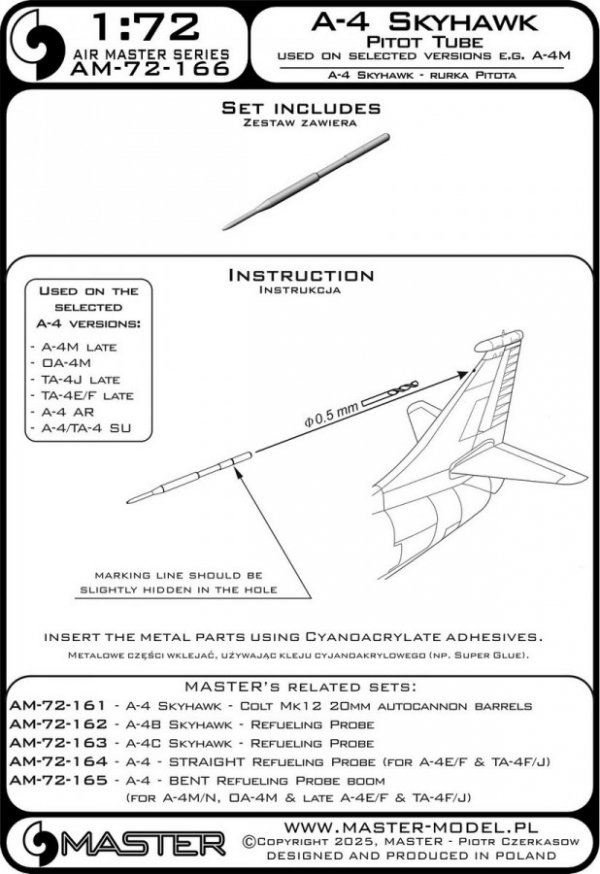 Master AM-72-166 A-4 Skyhawk - rurka Pitota na stateczniku pionowym (używana na wybranych wersjach np. A-4M, OA-4M, TA-4J) 1/72