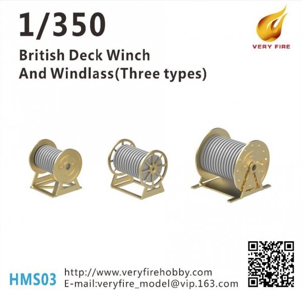 Very Fire HMS03 British Deck Winch and Windlass (3 types, 23 sets) 1/350