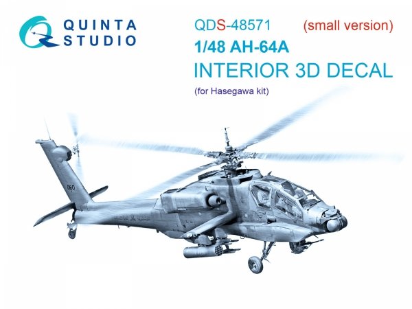 Quinta Studio QDS-48571 AH-64A 3D-Printed &amp; coloured Interior on decal paper (Hasegawa) (small version) 1/48