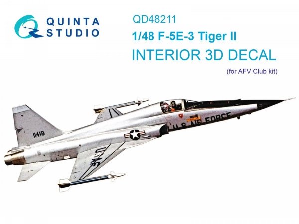 Quinta Studio QD48211 F-5E-3 Tiger II 3D-Printed &amp; coloured Interior on decal paper ( AFV Club ) 1/48