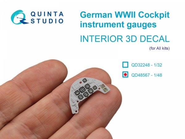 Quinta Studio QD48567 German WWII Cockpit instrument gauges 3D-Printed &amp; coloured Interior on decal paper (All Kits) 1/48