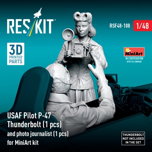 RESKIT RSF48-0108 USAF Pilot P-47 Thunderbolt (1 pcs) and photo journalist (1 pcs) for MiniArt kit (3D Printed) (1/48)
