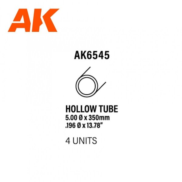 AK Interactive AK6545 HOLLOW TUBE 5.00 DIAMETER X 350MM – STYRENE HOLLOW TUBE – (4 UNITS)
