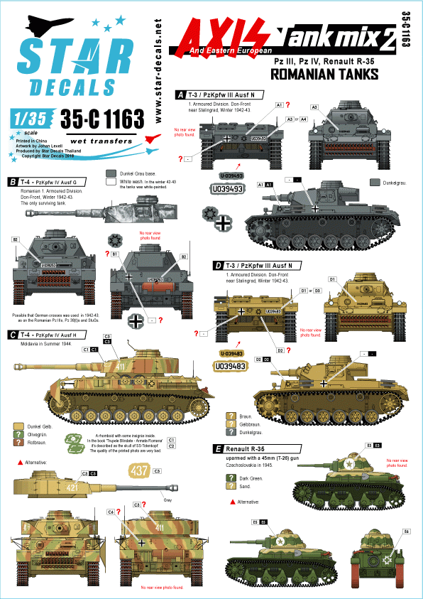 Star Decals 35-C1163 Axis Tank Mix # 2. Romanian tanks 1/35