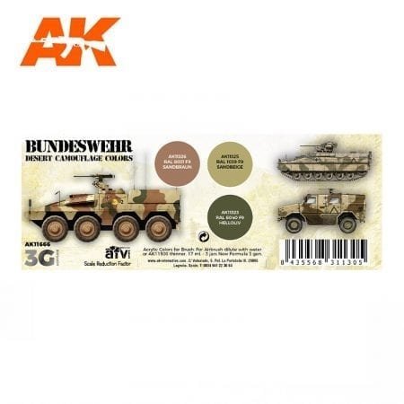 AK Interactive AK11666 BUNDESWEHR DESERT CAMOUFLAGE COLORS 3x17 ml