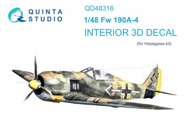 Quinta Studio QD48316 Fw 190A-4 3D-Printed &amp; coloured Interior on decal paper (Hasegawa) 1/48