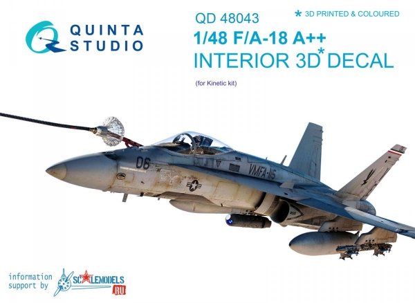Quinta Studio QD48043 F/A-18 A++ 3D-Printed &amp; coloured Interior on decal paper (for Kinetic) 1/48