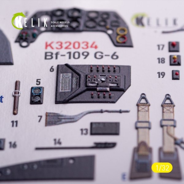 Kelik K32034 BF-109 G-6 - interior 3D decals for Trumpeter kit (1/32)