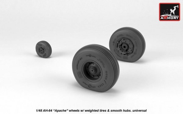 Armory Models AW48330 AH-64 Apache wheels w/ weighted tires, smooth hubs 1/48