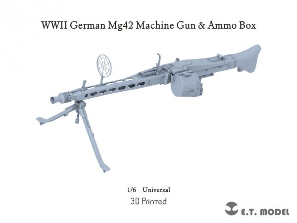 E.T. Model P06-001 WWII German Mg42 Machine Gun &amp; Ammo Box (3D Printed) 1/6
