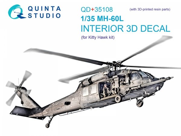 Quinta Studio QD+35108 MH-60L 3D-Printed &amp; coloured Interior on decal paper (Kitty Hawk) (with 3D-printed resin parts) 1/35