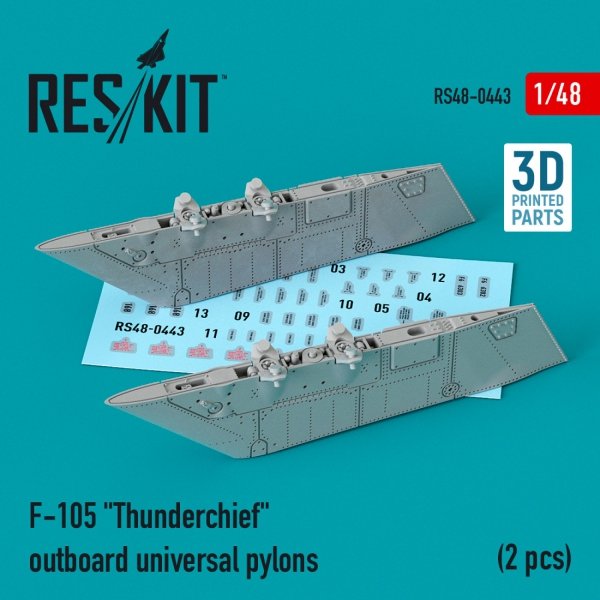 RESKIT RS48-0443 F-105 &quot;THUNDERCHIEF&quot; OUTBOARD UNIVERSAL PYLONS (2 PCS) (3D PRINTED) 1/48