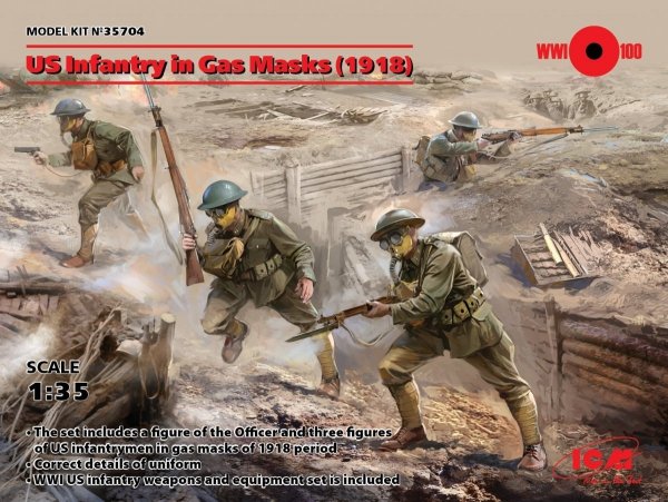 ICM 35704 US Infantry in Gas Masks 1918 4 figures 1:35