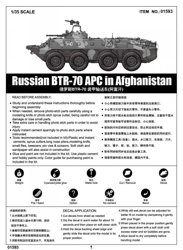 Trumpeter 01593 Russian BTR-70 APC in Afghanistan (1:35)