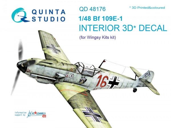 Quinta Studio QD48176 Bf 109E-1 3D-Printed &amp; coloured Interior on decal paper (for Wingsy kits kit) 1/48