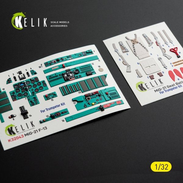 Kelik K32043 MiG-21 F-13 - interior 3D decals for Trumpeter kit (1/32)