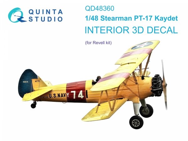 Quinta Studio QD48360 Stearman Pt-17 Kaydet 3D-Printed &amp; coloured Interior on decal paper (Revell) 1/48