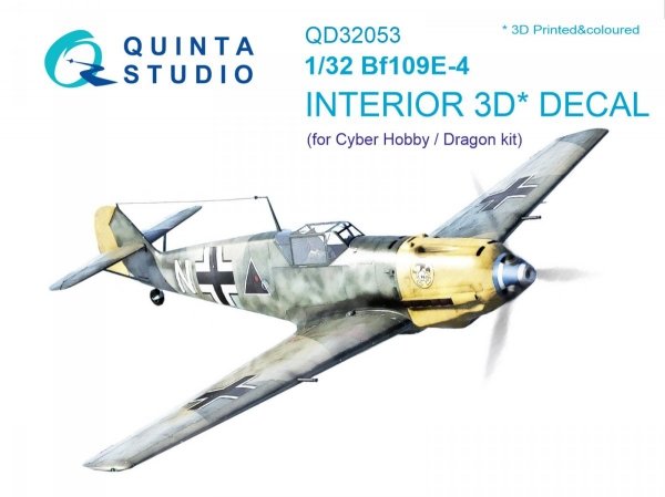 Quinta Studio QD32053 Bf 109E-4 3D-Printed &amp; coloured Interior on decal paper (for Cyber-hobby/Dragon kit) 1/32