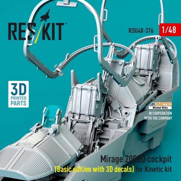 RESKIT RSU48-0376 Mirage 2000D cockpit (Basic edition with 3D decals) for Kinetic kit (3D Printed) 1/48