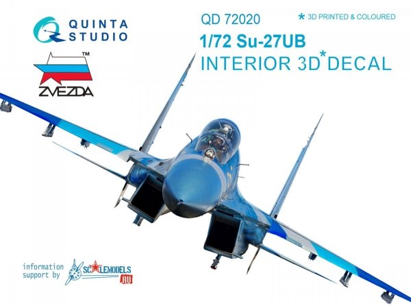 Quinta Studio QD72020 Su-27UB 3D-Printed &amp; coloured Interior on decal paper (for Zvezda kit) 1/72