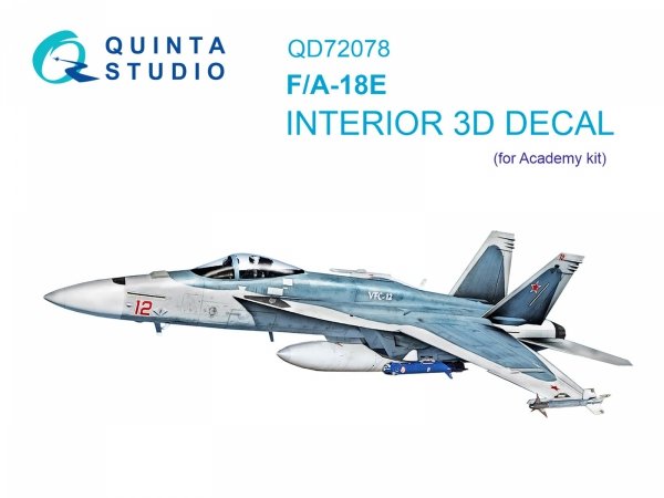 Quinta Studio QD72078 F/A-18E 3D-Printed &amp; coloured Interior on decal paper (Academy) 1/72