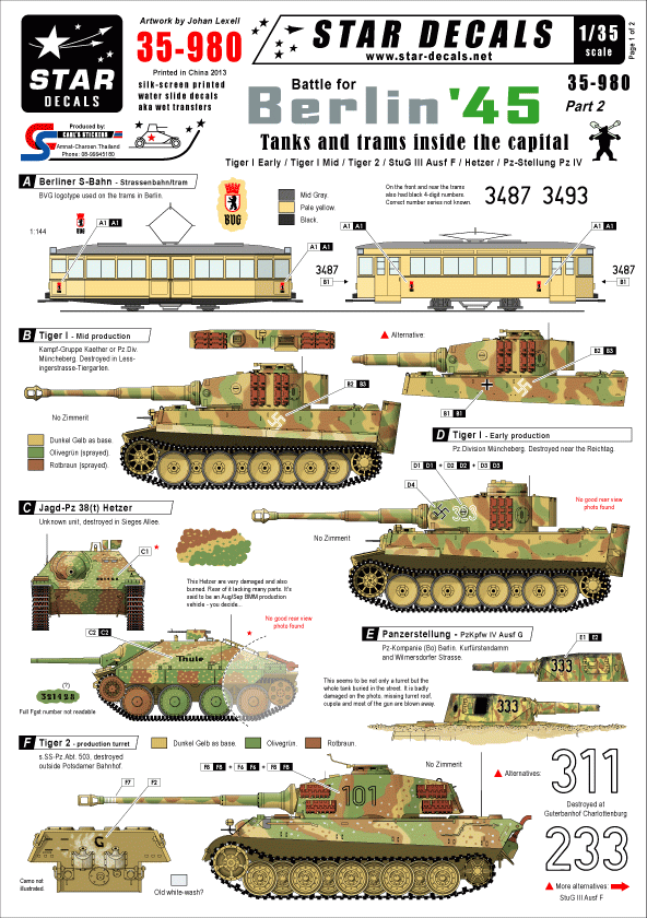 Star Decals 35-980 Berlin 2. Tanks and Trams inside the capital 1/35