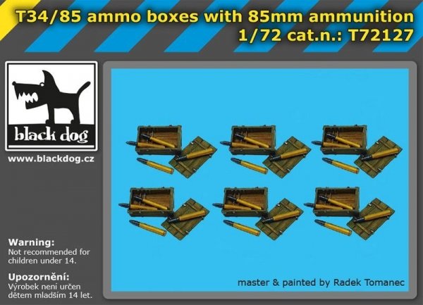 Black Dog T72127 T34/85 ammo boxes with 85 mm ammunition 1/72
