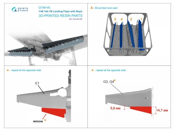 Quinta Studio QT48145 Yak-7B Landing Flaps with Bays (Zvezda) 1/48