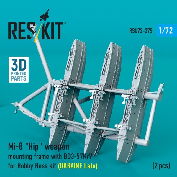 RESKIT RSU72-0275 Mi-8 "Hip" weapon mounting frame with BD3-57KrV for Hobby Boss kit (UKRAINE Late) (2 pcs) (3D Printed) (1/72)
