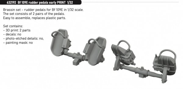 Eduard 632192 Bf 109E rudder pedals early PRINT 1/32