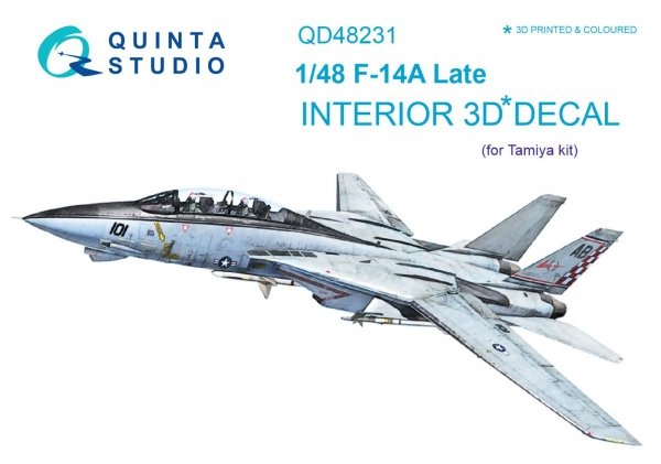 Quinta Studio QD48231 F-14A Late 3D-Printed &amp; coloured Interior on decal paper (for Tamiya kit) 1/48