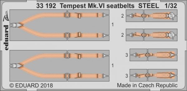 Eduard 33192 Tempest Mk. VI seatbelts STEEL SPECIAL HOBBY 1/32