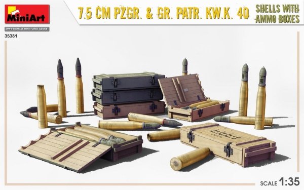 MiniArt 35381 7.5cm PzGr. &amp; Gr. KwK 40 Shells w/ Ammo Boxes 1/35
