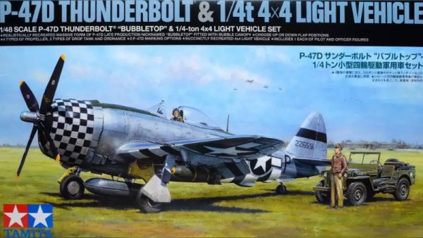 Tamiya 25214 P-47D Republic P-47D Thunderbolt &quot;Bubbletop&quot; &amp; 1/4 ton 4x4 Light Vehicle Set 1/48