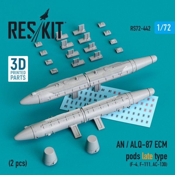 RESKIT RS72-0442 AN / ALQ-87 ECM PODS LATE TYPE (2 PCS) (3D PRINTED) 1/72